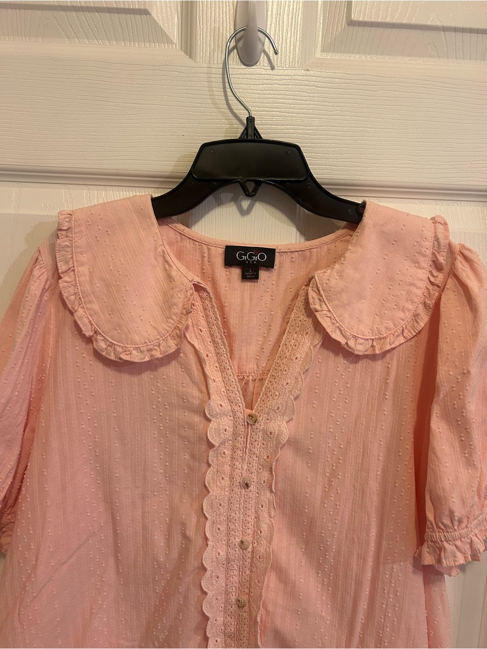 Women’s Pink Ruffle-Trim Button Front Top - Picture 4 of 6
